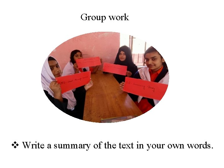 Group work v Write a summary of the text in your own words. 