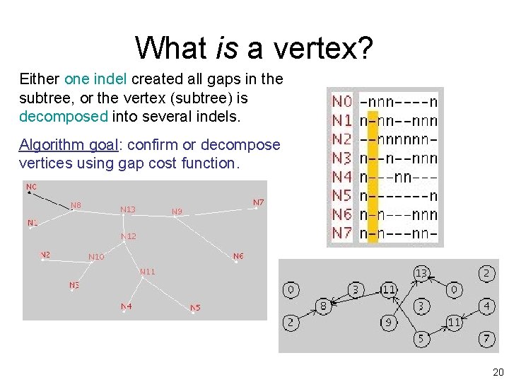 What is a vertex? Either one indel created all gaps in the subtree, or