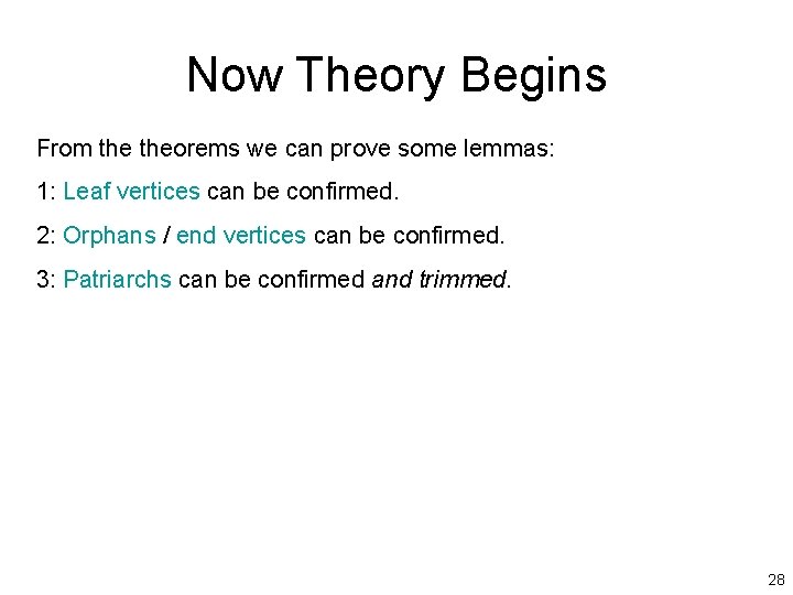 Now Theory Begins From theorems we can prove some lemmas: 1: Leaf vertices can