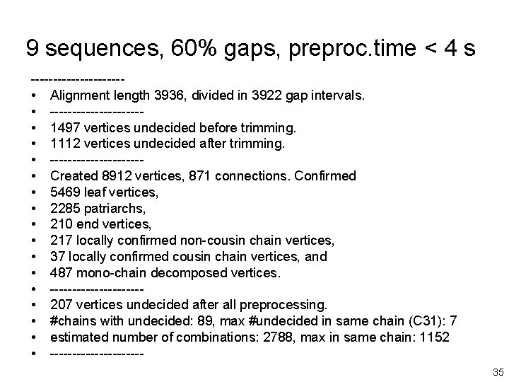 9 sequences, 60% gaps, preproc. time < 4 s ---------- • Alignment length 3936,
