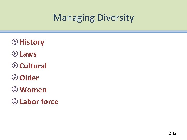 Managing Diversity History Laws Cultural Older Women Labor force 10 -32 