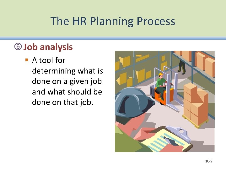 The HR Planning Process Job analysis § A tool for determining what is done