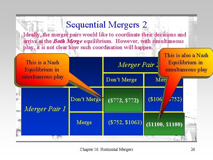 Sequential Mergers 2 Ideally, the merger pairs would like to coordinate their decisions and