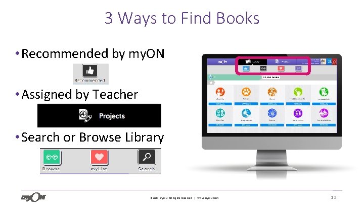 3 Ways to Find Books • Recommended by my. ON • Assigned by Teacher