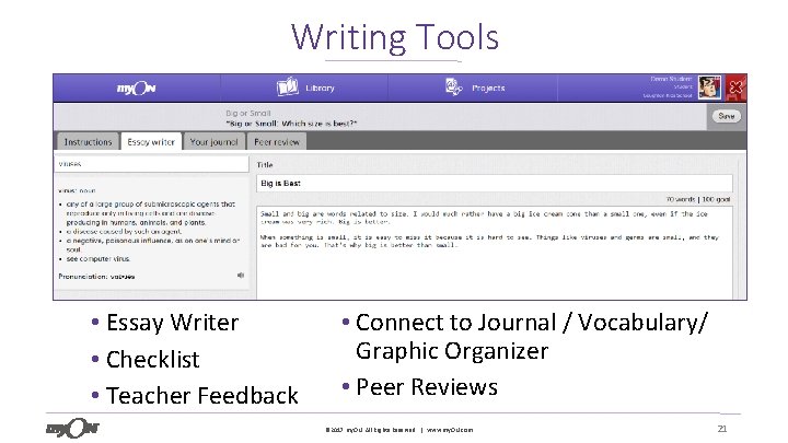 Writing Tools 21 • Essay Writer • Checklist • Teacher Feedback • Connect to
