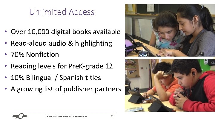 Unlimited Access • • • Over 10, 000 digital books available Read-aloud audio &