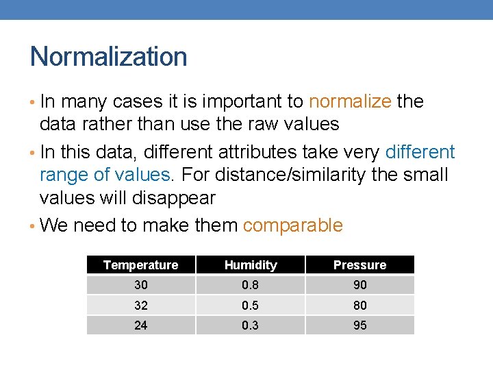 Normalization • In many cases it is important to normalize the data rather than