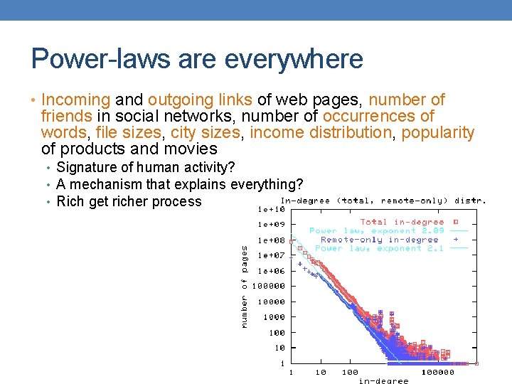 Power-laws are everywhere • Incoming and outgoing links of web pages, number of friends
