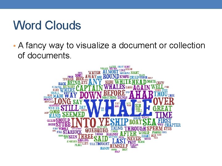 Word Clouds • A fancy way to visualize a document or collection of documents.