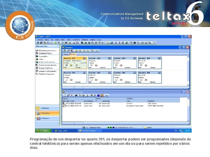 Programação de um despertar no quarto 201, os despertar podem ser programados (depende da