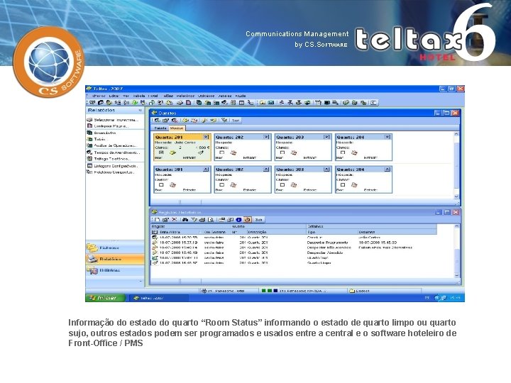 Informação do estado do quarto “Room Status” informando o estado de quarto limpo ou