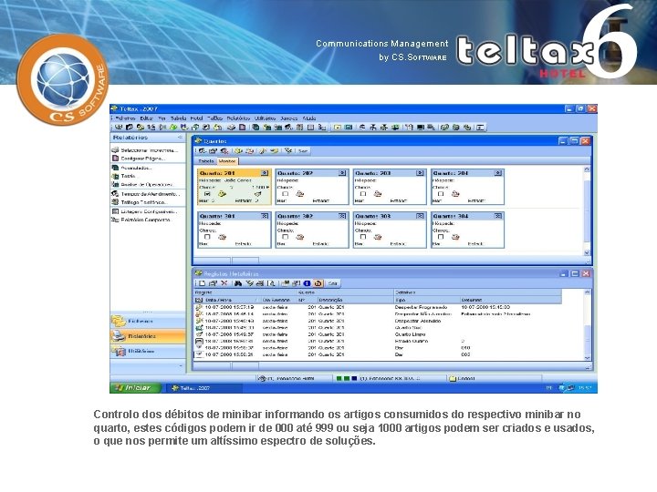 Controlo dos débitos de minibar informando os artigos consumidos do respectivo minibar no quarto,