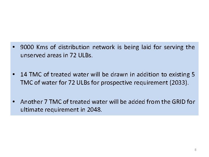  • 9000 Kms of distribution network is being laid for serving the unserved