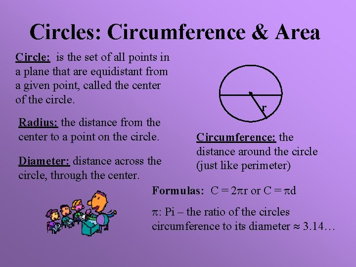 Circles: Circumference & Area Circle: is the set of all points in a plane