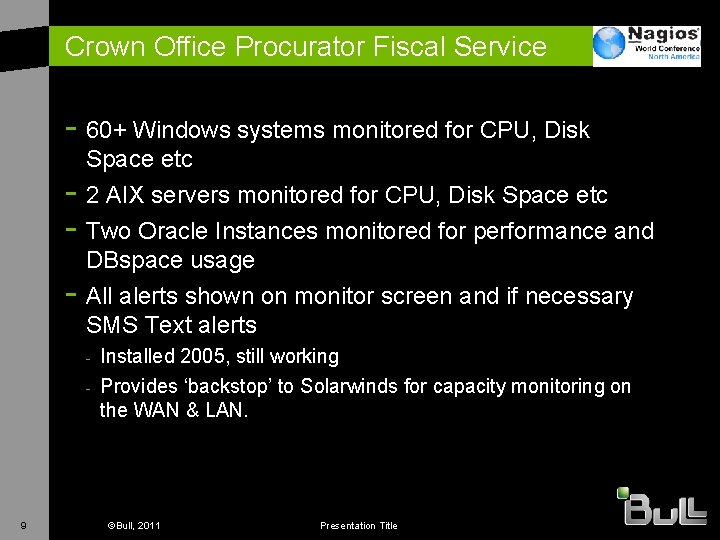 Crown Office Procurator Fiscal Service - 60+ Windows systems monitored for CPU, Disk -