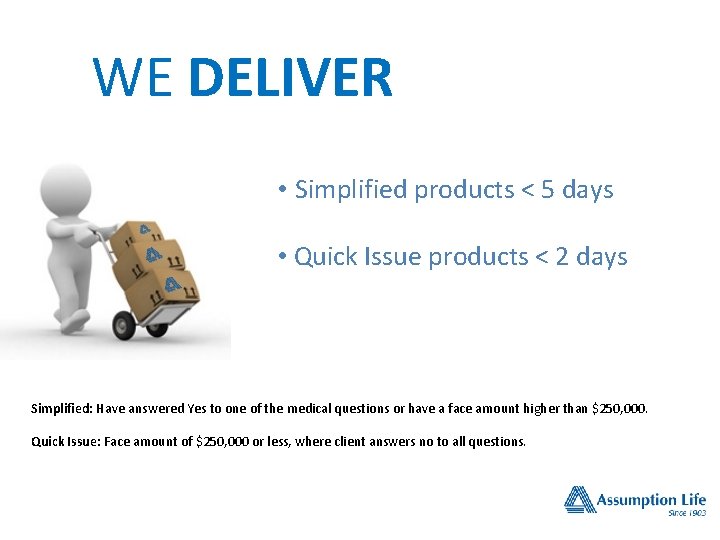 WE DELIVER • Simplified products < 5 days • Quick Issue products < 2 WE DELIVER • Simplified products < 5 days • Quick Issue products < 2
