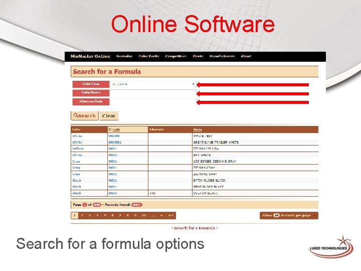 Online Software Search for a formula options 