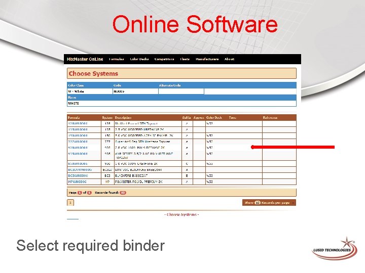 Online Software Select required binder 