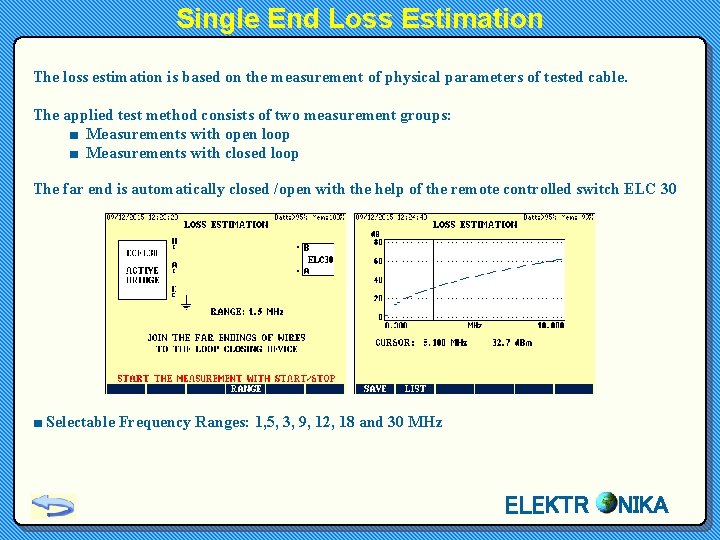 Single End Loss Estimation The loss estimation is based on the measurement of physical