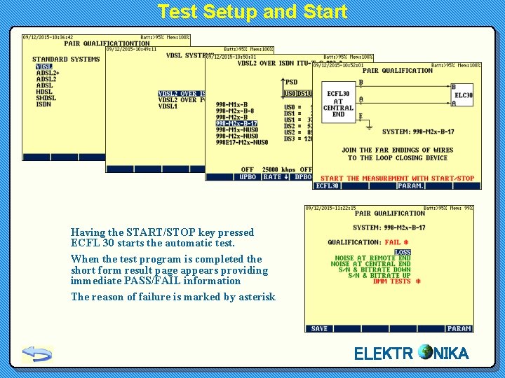Test Setup and Start Having the START/STOP key pressed ECFL 30 starts the automatic
