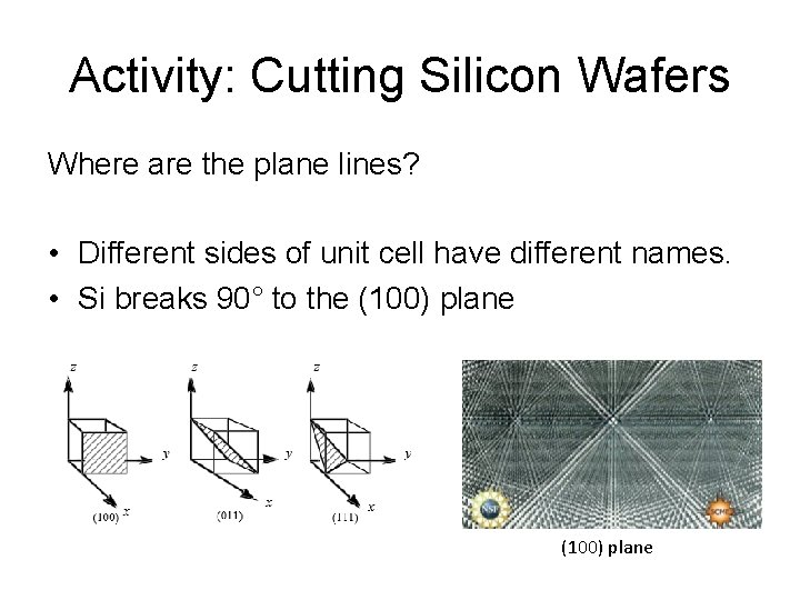 Activity: Cutting Silicon Wafers Where are the plane lines? • Different sides of unit