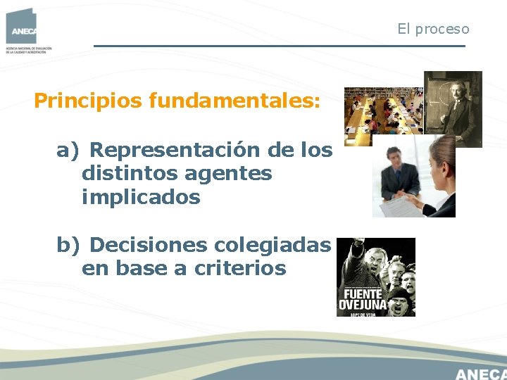 El proceso Principios fundamentales: a) Representación de los distintos agentes implicados b) Decisiones colegiadas El proceso Principios fundamentales: a) Representación de los distintos agentes implicados b) Decisiones colegiadas