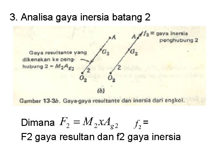 3. Analisa gaya inersia batang 2 Dimana = F 2 gaya resultan dan f