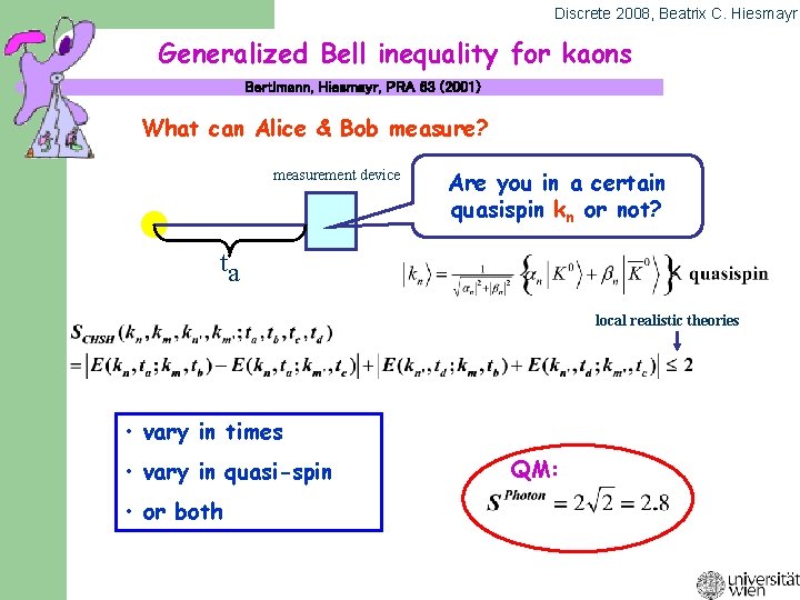 Discrete 2008, Beatrix C. Hiesmayr Generalized Bell inequality for kaons Bertlmann, Hiesmayr, PRA 63