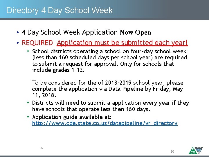 Directory 4 Day School Week • 4 Day School Week Application Now Open •