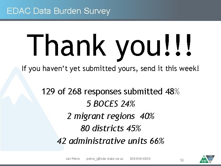 EDAC Data Burden Survey Thank you!!! If you haven’t yet submitted yours, send it