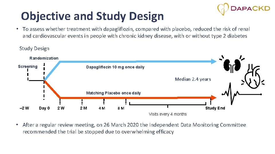 Objective and Study Design • To assess whether treatment with dapagliflozin, compared with placebo, Objective and Study Design • To assess whether treatment with dapagliflozin, compared with placebo,