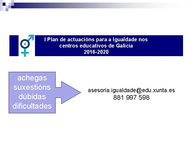 I Plan de actuacións para a Igualdade nos centros educativos de Galicia 2016 -2020