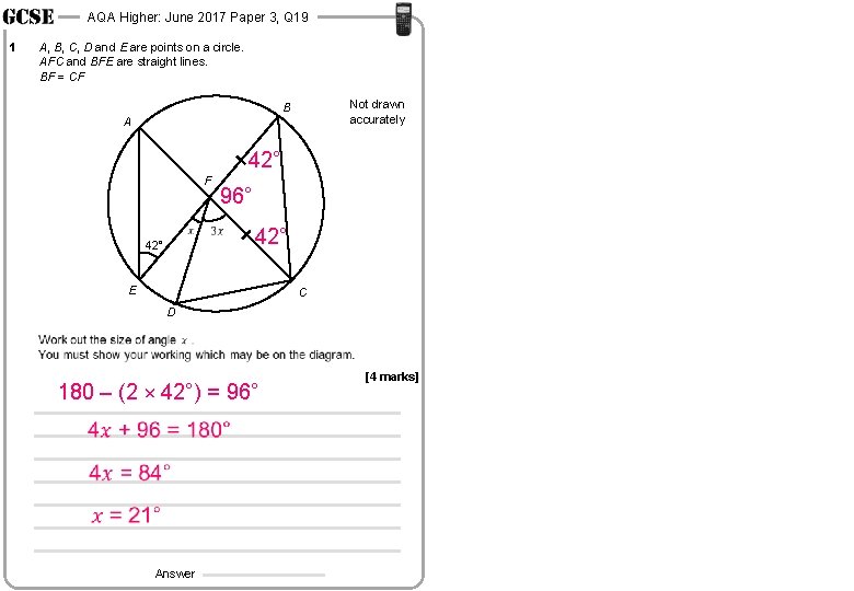 AQA Higher: June 2017 Paper 3, Q 19 1 A, B, C, D and