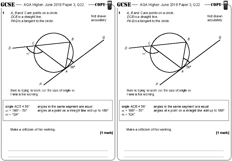 AQA Higher: June 2018 Paper 3, Q 22 1 A, B and C are