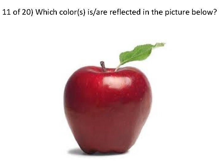 11 of 20) Which color(s) is/are reflected in the picture below? 