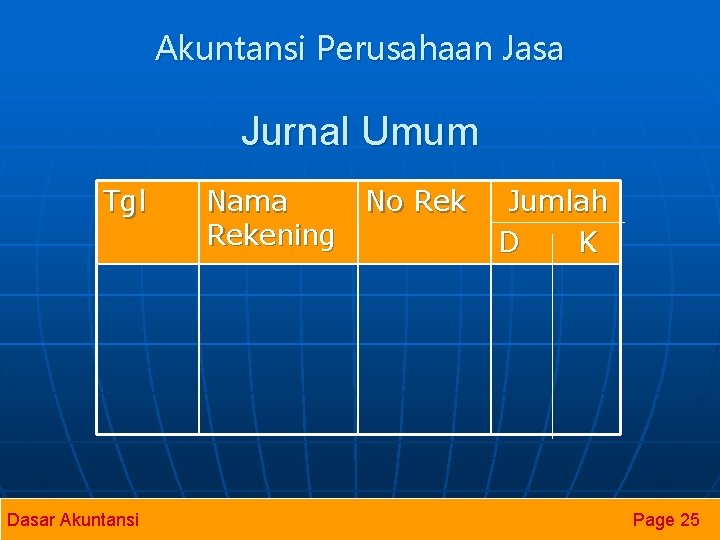 Akuntansi Perusahaan Jasa Jurnal Umum Tgl Dasar Akuntansi Nama Rekening No Rek Jumlah D