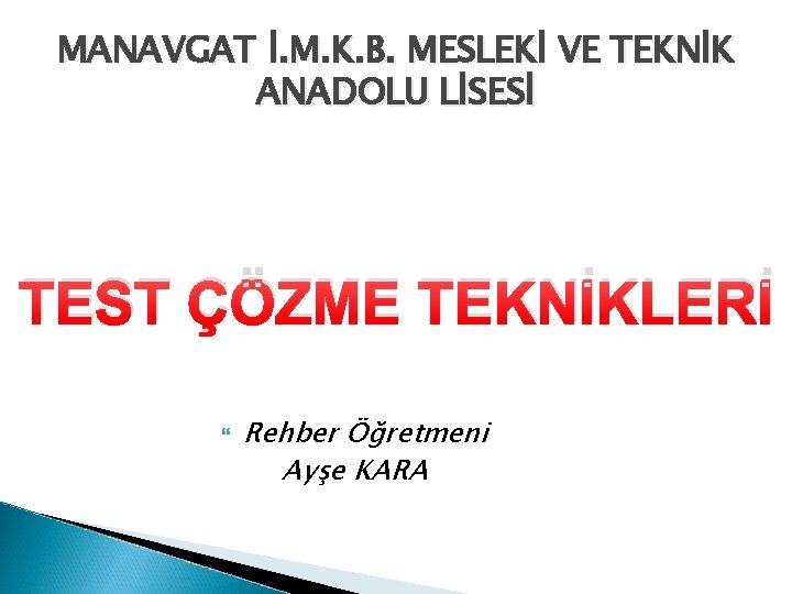 MANAVGAT İ. M. K. B. MESLEKİ VE TEKNİK ANADOLU LİSESİ TEST ÇÖZME TEKNİKLERİ Rehber