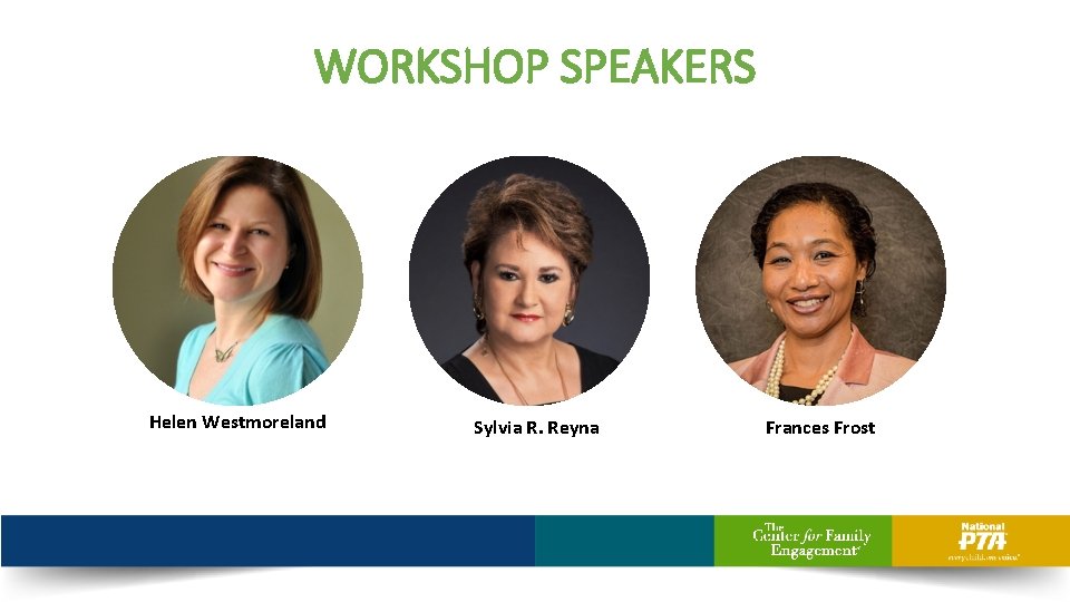 WORKSHOP SPEAKERS Helen Westmoreland Sylvia R. Reyna Frances Frost 