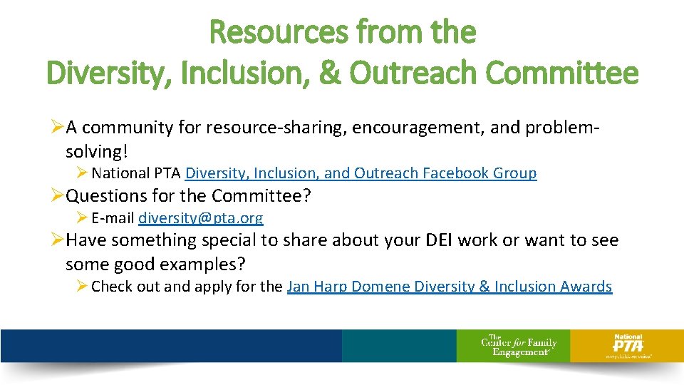 Resources from the Diversity, Inclusion, & Outreach Committee ØA community for resource-sharing, encouragement, and