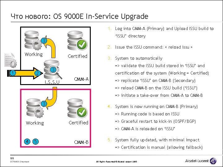 Что нового: OS 9000 E In-Service Upgrade 1. Log into CMM-A (Primary) and Upload