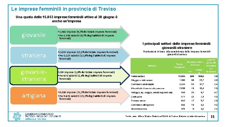 Le imprese femminili in provincia di Treviso Una quota delle 15. 853 imprese femminili