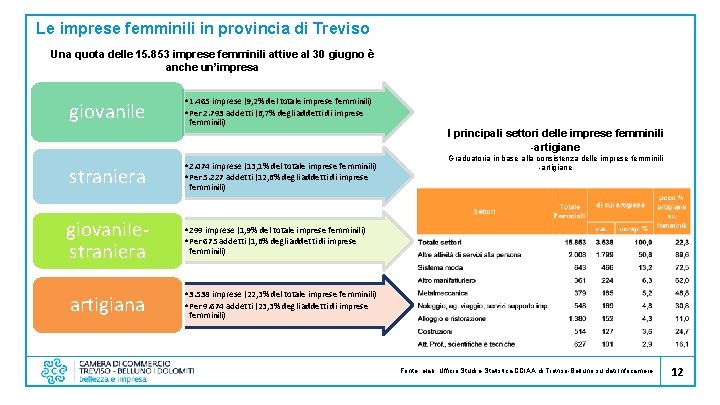 Le imprese femminili in provincia di Treviso Una quota delle 15. 853 imprese femminili