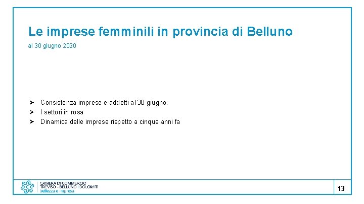 Le imprese femminili in provincia di Belluno al 30 giugno 2020 Ø Consistenza imprese