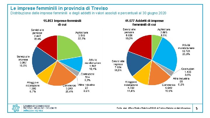 Le imprese femminili in provincia di Treviso Distribuzione delle imprese femminili e degli addetti