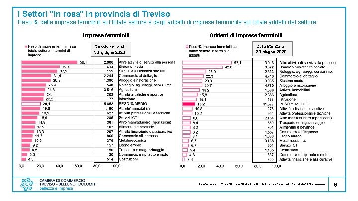 I Settori "in rosa" in provincia di Treviso Peso % delle imprese femminili sul