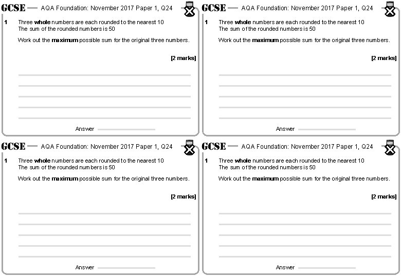 AQA Foundation: November 2017 Paper 1, Q 24 1 Three whole numbers are each