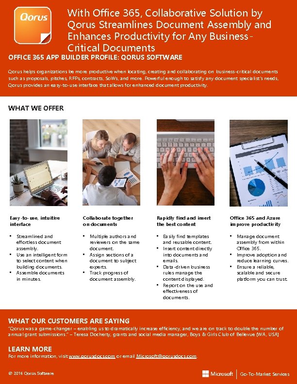 With Office 365, Collaborative Solution by Qorus Streamlines Document Assembly and Enhances Productivity for