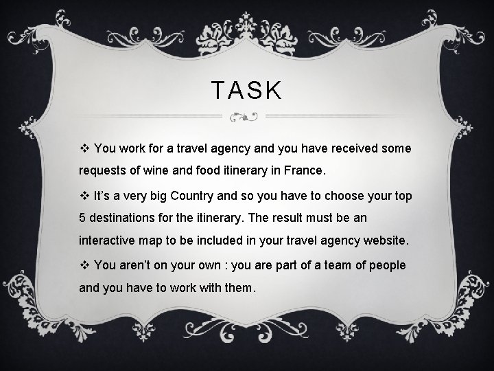 TASK v You work for a travel agency and you have received some requests