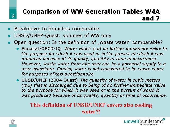 Comparison of WW Generation Tables W 4 A and 7 Breakdown to branches comparable