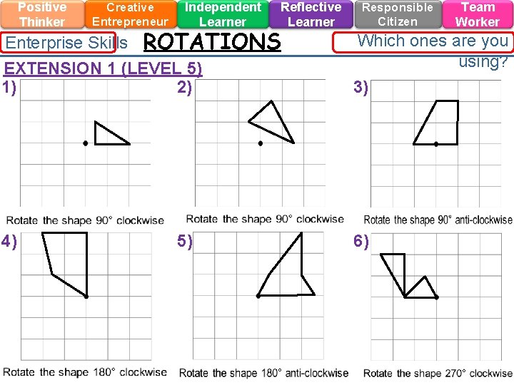 Positive Thinker Creative Entrepreneur Enterprise Skills Independent Learner ROTATIONS Reflective Learner Responsible Citizen Which